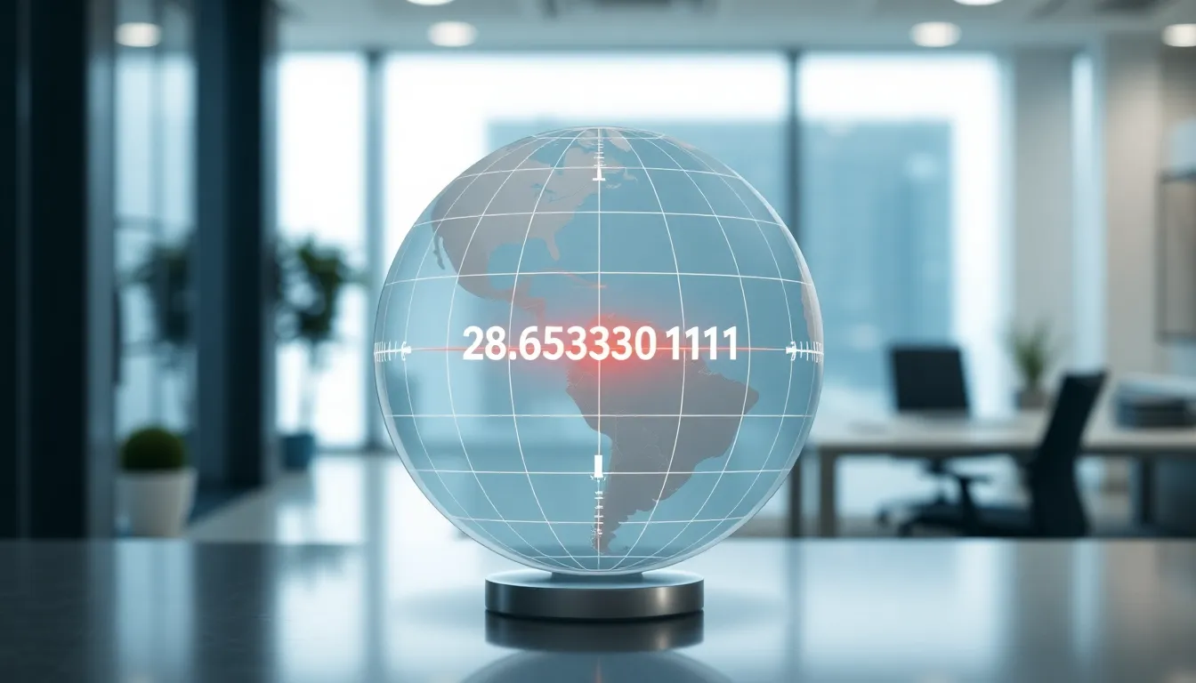globe highlighting the coordinates 28.6330106 and 0691.